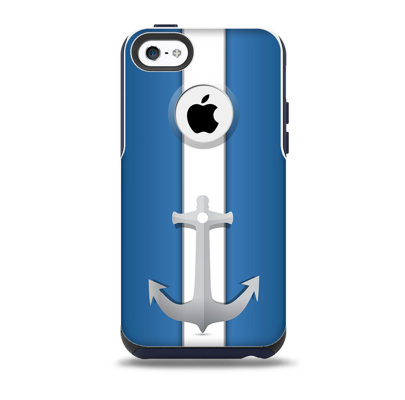 The Vector Blue and Gray Anchor with White Stripe Skin for the iPhone 5c OtterBox Commuter Case