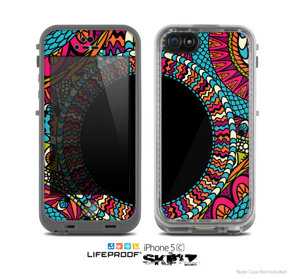 The Vector Colored Aztec Pattern WIth Black Connect Point Skin for the Apple iPhone 5c LifeProof Case