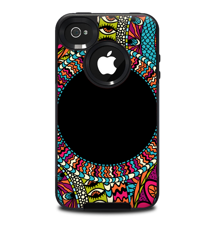 The Vector Colored Aztec Pattern WIth Black Connect Point Skin for the iPhone 4-4s OtterBox Commuter Case