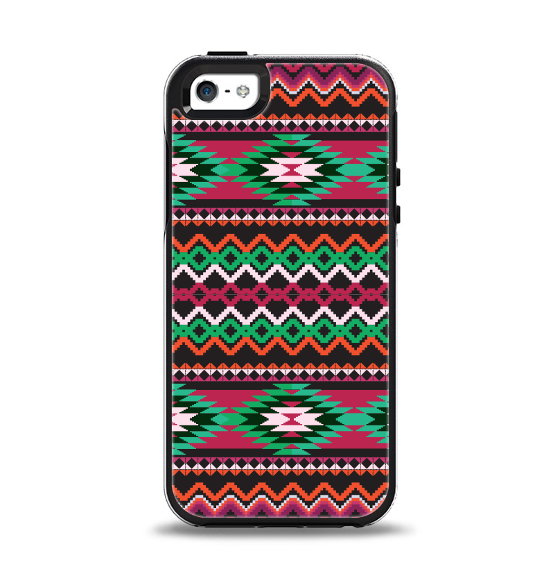 The Vector Green & Pink Aztec Pattern Apple iPhone 5-5s Otterbox Symmetry Case Skin Set