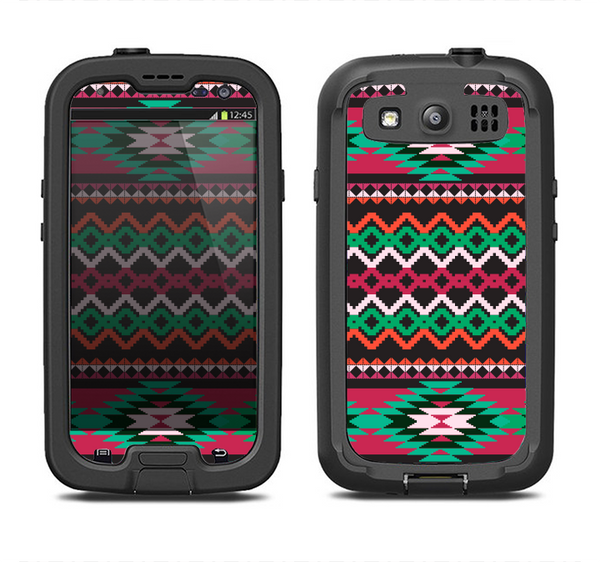 The Vector Green & Pink Aztec Pattern Samsung Galaxy S3 LifeProof Fre Case Skin Set
