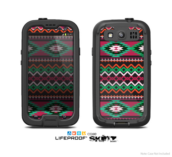 The Vector Green & Pink Aztec Pattern Skin For The Samsung Galaxy S3 LifeProof Case