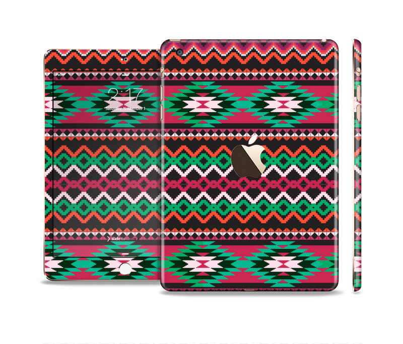 The Vector Green & Pink Aztec Pattern Full Body Skin Set for the Apple iPad Mini 3