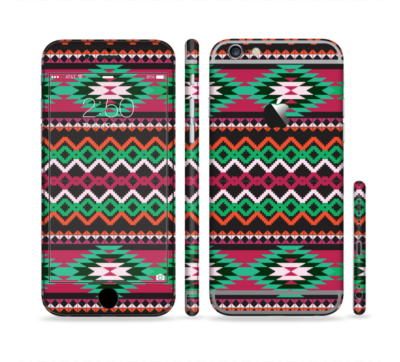 The Vector Green & Pink Aztec Pattern Sectioned Skin Series for the Apple iPhone 6 Plus