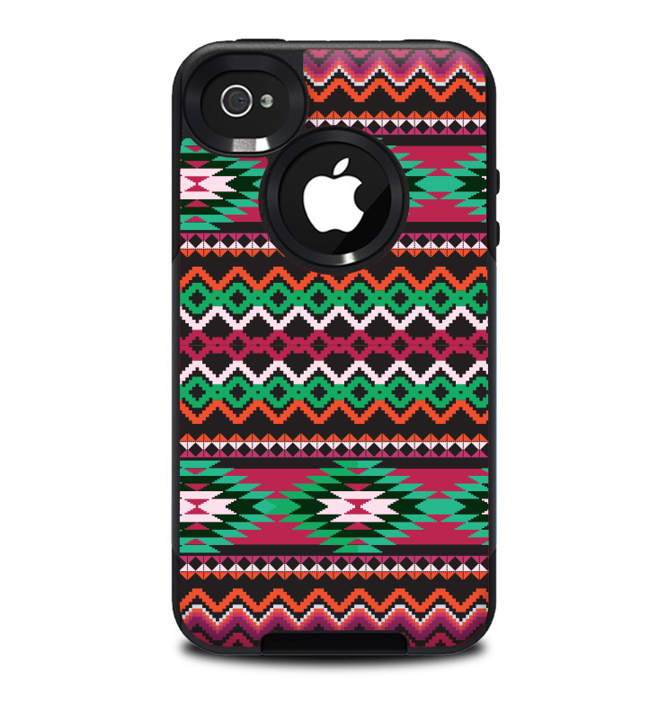 The Vector Green & Pink Aztec Pattern Skin for the iPhone 4-4s OtterBox Commuter Case