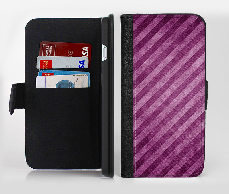 The Vector Grunge Purple Striped Ink-Fuzed Leather Folding Wallet Credit-Card Case for the Apple iPhone 6/6s, 6/6s Plus, 5/5s and 5c