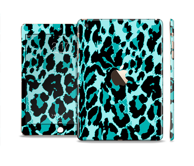 The Vector Hot Turquoise Cheetah Print Full Body Skin Set for the Apple iPad Mini 3
