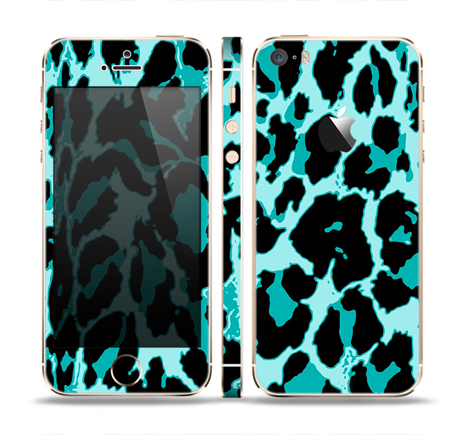 The Vector Hot Turquoise Cheetah Print Skin Set for the Apple iPhone 5s