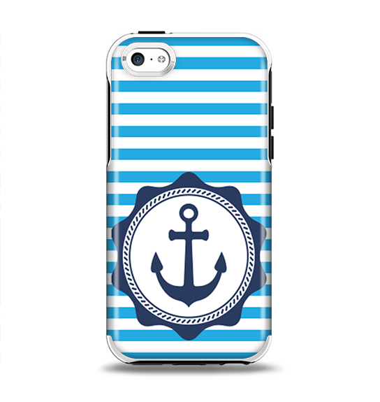 The Vector Navy Anchor with Blue Stripes Apple iPhone 5c Otterbox Symmetry Case Skin Set