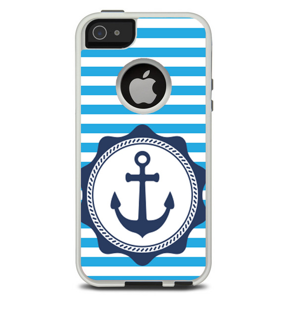 The Vector Navy Anchor with Blue Stripes Skin For The iPhone 5-5s Otterbox Commuter Case