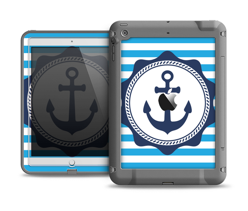 The Vector Navy Anchor with Blue Stripes Apple iPad Mini LifeProof Fre Case Skin Set