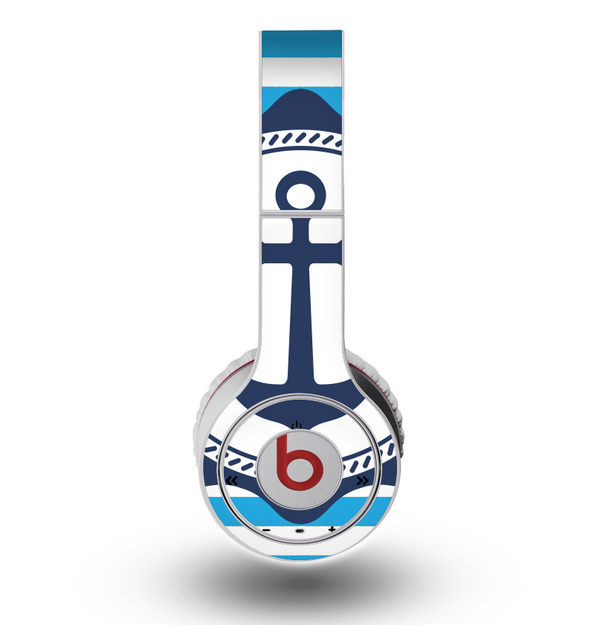 The Vector Navy Anchor with Blue Stripes Skin for the Original Beats by Dre Wireless Headphones