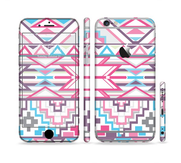 The Vector Pink & White Modern Aztec Pattern Sectioned Skin Series for the Apple iPhone 6 Plus