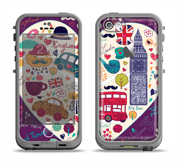 The Vector Purple Heart London Collage Apple iPhone 5c LifeProof Fre Case Skin Set