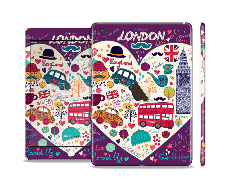 The Vector Purple Heart London Collage Full Body Skin Set for the Apple iPad Mini 3