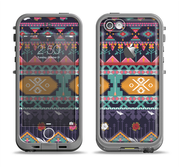 The Vector Purple and Colored Aztec pattern V4 Apple iPhone 5c LifeProof Fre Case Skin Set
