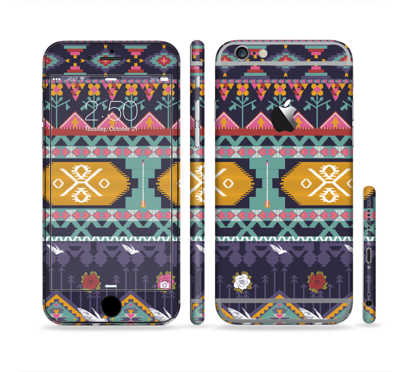 The Vector Purple and Colored Aztec pattern V4 Sectioned Skin Series for the Apple iPhone 6 Plus