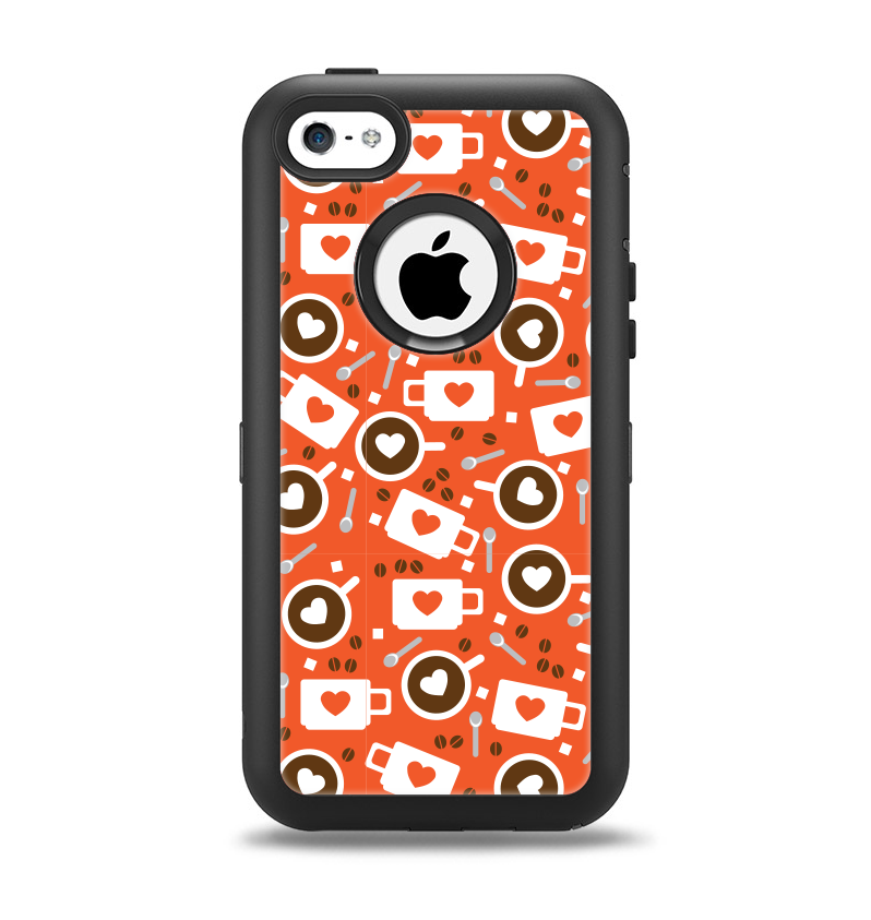 The Vector Red & Black Coffee Love Pattern Apple iPhone 5c Otterbox Defender Case Skin Set