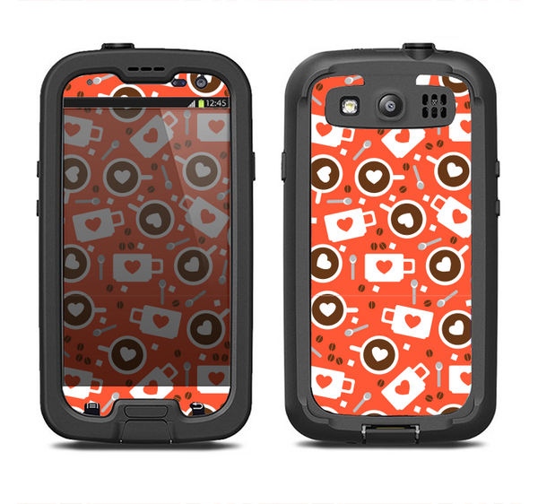 The Vector Red & Black Coffee Love Pattern Samsung Galaxy S3 LifeProof Fre Case Skin Set