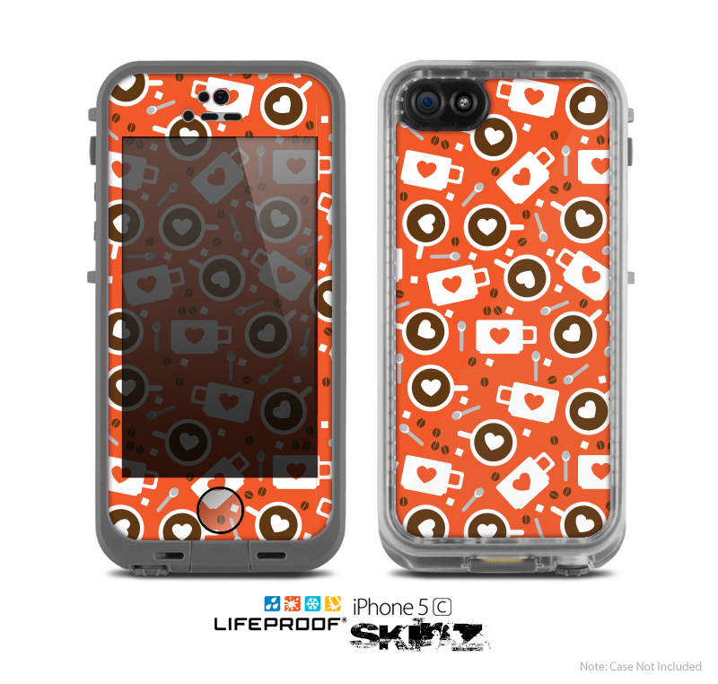 The Vector Red & Black Coffee Love Pattern Skin for the Apple iPhone 5c LifeProof Case