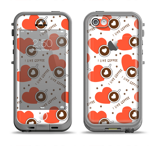 The Vector Red Hearts with Coffee Mugs Apple iPhone 5c LifeProof Fre Case Skin Set