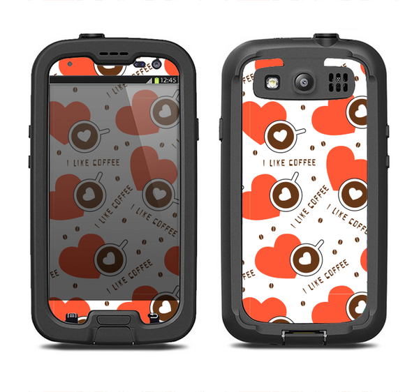The Vector Red Hearts with Coffee Mugs Samsung Galaxy S3 LifeProof Fre Case Skin Set