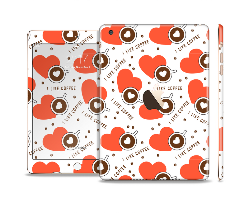 The Vector Red Hearts with Coffee Mugs Full Body Skin Set for the Apple iPad Mini 3