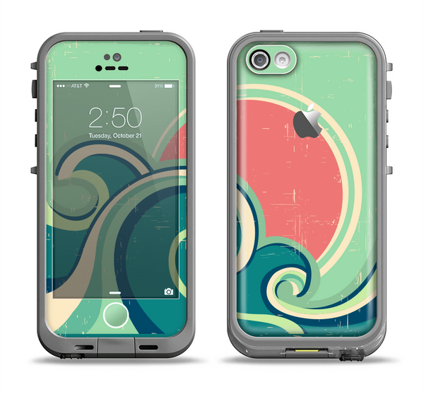 The Vector Retro Green Waves Apple iPhone 5c LifeProof Fre Case Skin Set