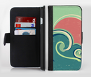 The Vector Retro Green Waves Ink-Fuzed Leather Folding Wallet Credit-Card Case for the Apple iPhone 6/6s, 6/6s Plus, 5/5s and 5c