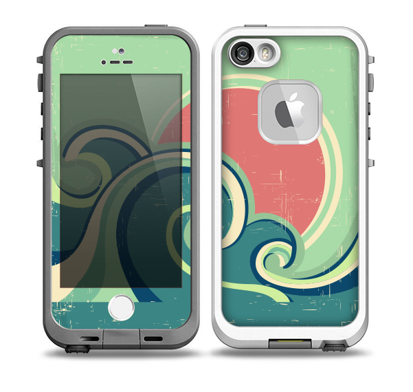 The Vector Retro Green Waves Skin for the iPhone 5-5s fre LifeProof Case