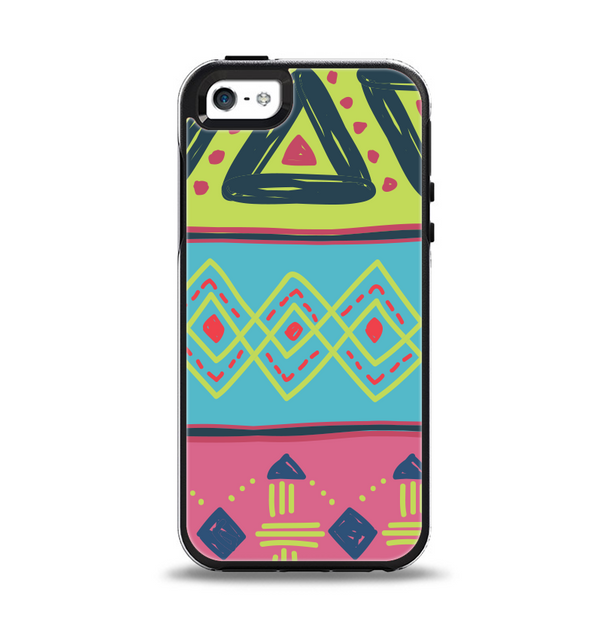 The Vector Sketched Yellow-Teal-Pink Aztec Pattern Apple iPhone 5-5s Otterbox Symmetry Case Skin Set