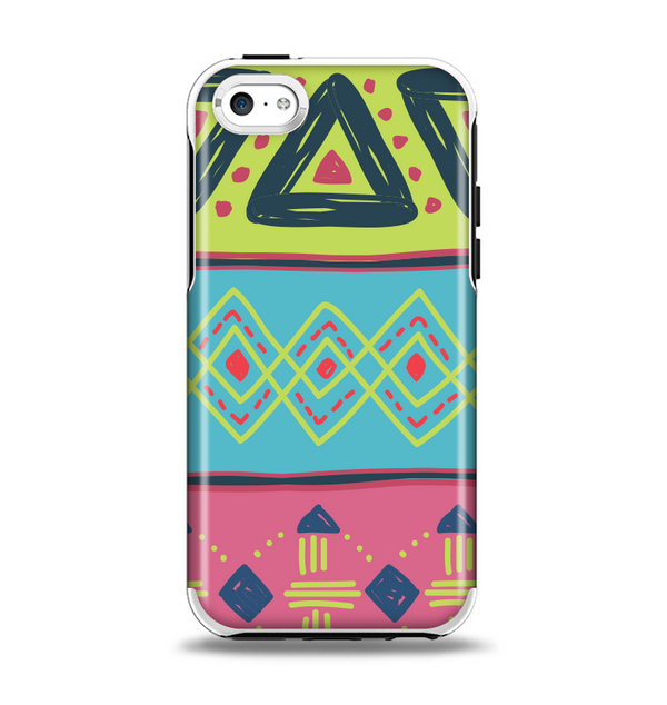 The Vector Sketched Yellow-Teal-Pink Aztec Pattern Apple iPhone 5c Otterbox Symmetry Case Skin Set