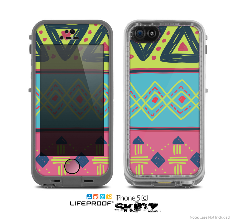 The Vector Sketched Yellow-Teal-Pink Aztec Pattern Skin for the Apple iPhone 5c LifeProof Case
