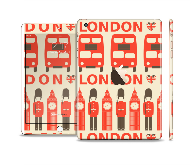 The Vector Tan and Red London Full Body Skin Set for the Apple iPad Mini 3