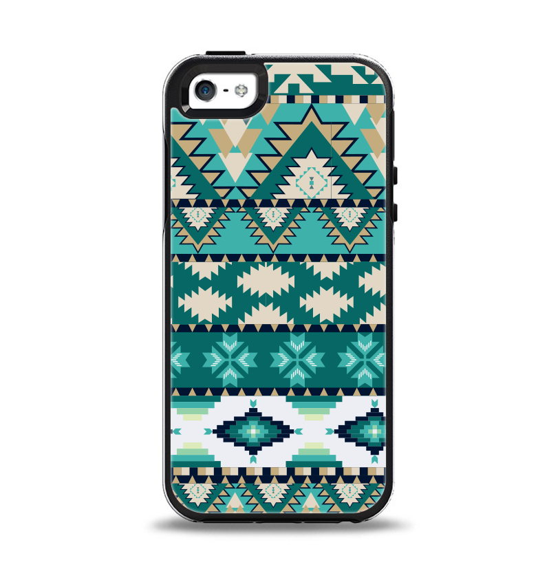 The Vector Teal & Green Aztec Pattern  Apple iPhone 5-5s Otterbox Symmetry Case Skin Set