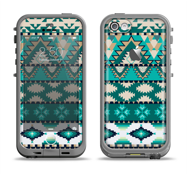 The Vector Teal & Green Aztec Pattern  Apple iPhone 5c LifeProof Fre Case Skin Set