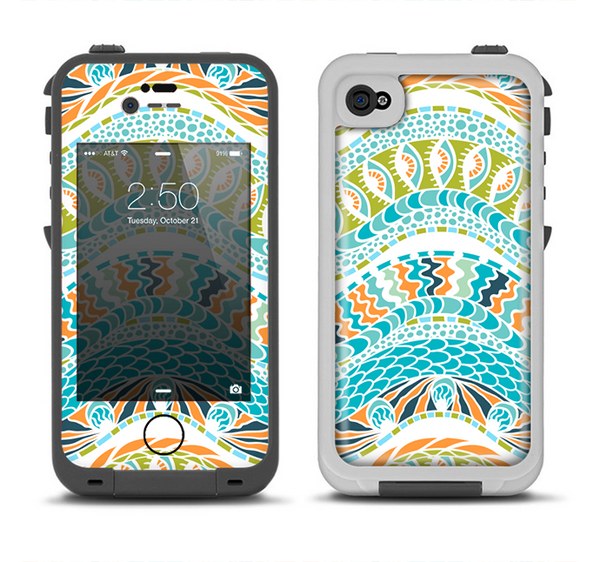 The Vector Teal & Green Snake Aztec Pattern Apple iPhone 4-4s LifeProof Fre Case Skin Set