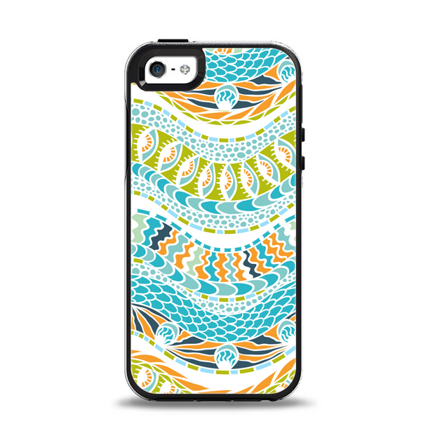 The Vector Teal & Green Snake Aztec Pattern Apple iPhone 5-5s Otterbox Symmetry Case Skin Set