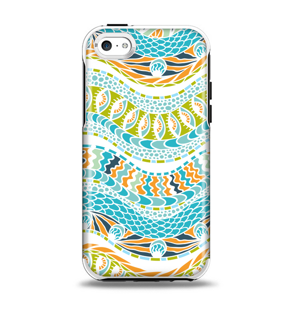 The Vector Teal & Green Snake Aztec Pattern Apple iPhone 5c Otterbox Symmetry Case Skin Set