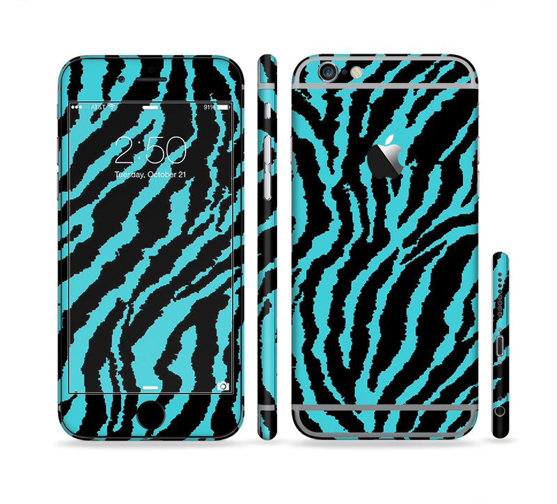The Vector Teal Zebra Print Sectioned Skin Series for the Apple iPhone 6 Plus