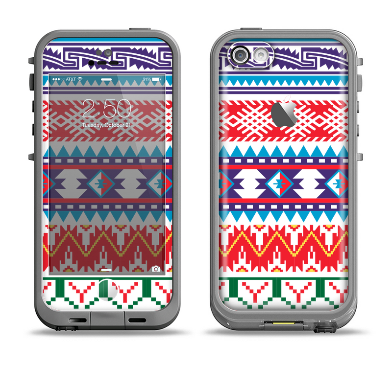 The Vector White-Blue-Red Aztec Pattern Apple iPhone 5c LifeProof Fre Case Skin Set