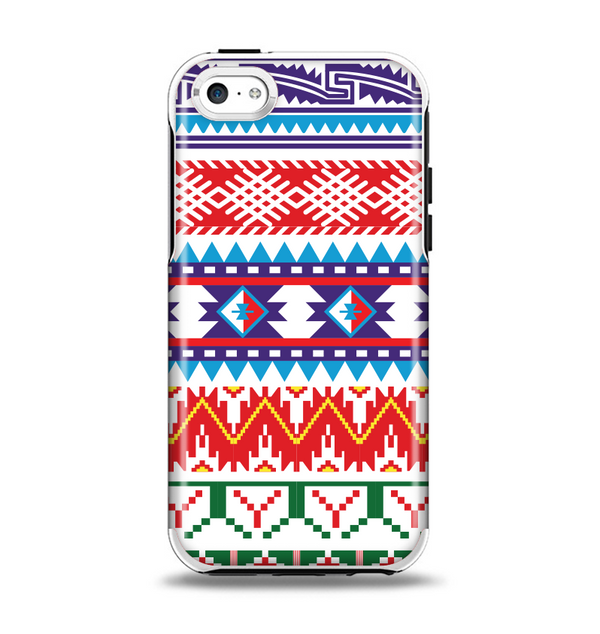 The Vector White-Blue-Red Aztec Pattern Apple iPhone 5c Otterbox Symmetry Case Skin Set
