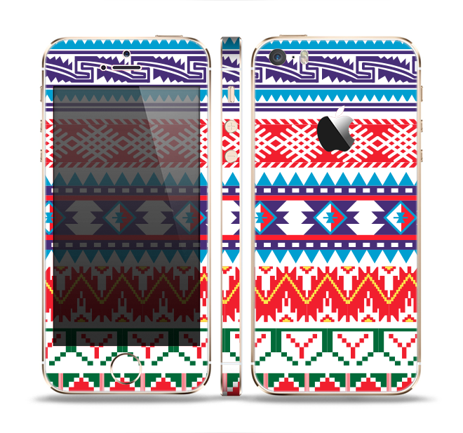 The Vector White-Blue-Red Aztec Pattern Skin Set for the Apple iPhone 5s