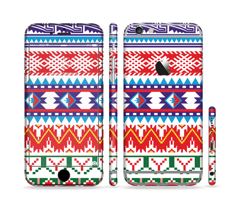 The Vector White-Blue-Red Aztec Pattern Sectioned Skin Series for the Apple iPhone 6
