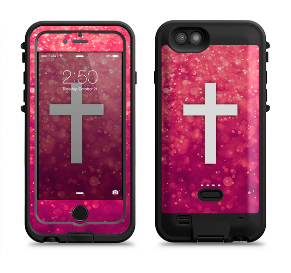 The Vector White Cross over Unfocused Pink Glimmer Apple iPhone 6/6s LifeProof Fre POWER Case Skin Set
