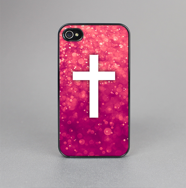 The Vector White Cross over Unfocused Pink Glimmer Skin-Sert for the Apple iPhone 4-4s Skin-Sert Case