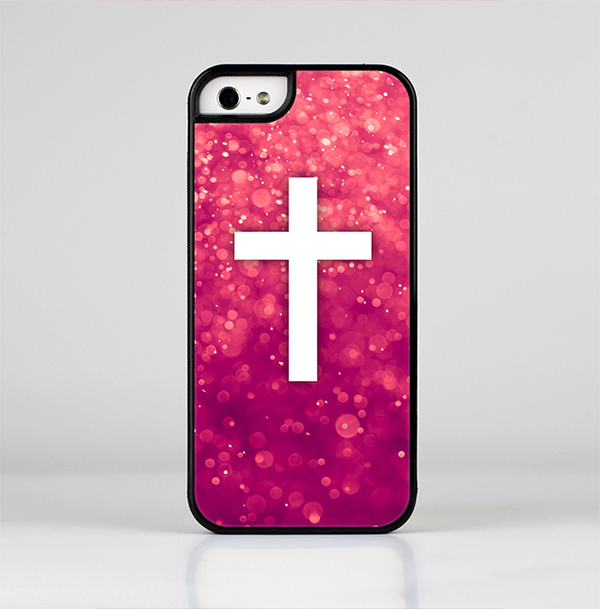 The Vector White Cross over Unfocused Pink Glimmer Skin-Sert for the Apple iPhone 5-5s Skin-Sert Case