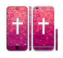 The Vector White Cross over Unfocused Pink Glimmer Sectioned Skin Series for the Apple iPhone 6/6s Plus