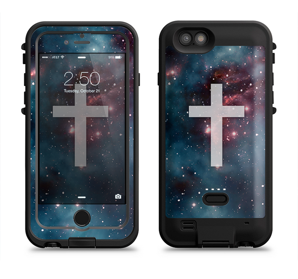 the vector white cross v2 over bright pink nebula space  iPhone 6/6s Plus LifeProof Fre POWER Case Skin Kit