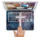 The Vector White Cross v2 over Bright Pink Nebula Space Skin Set for the Apple MacBook Pro 15" with Retina Display